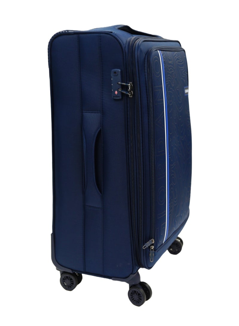 GIORDANO Jodo Series Check-In Large Suitcase Navy Blue, Soft Nylon Lightweight Durable Expandable 4 Wheels Luggage Trolley Bag 28