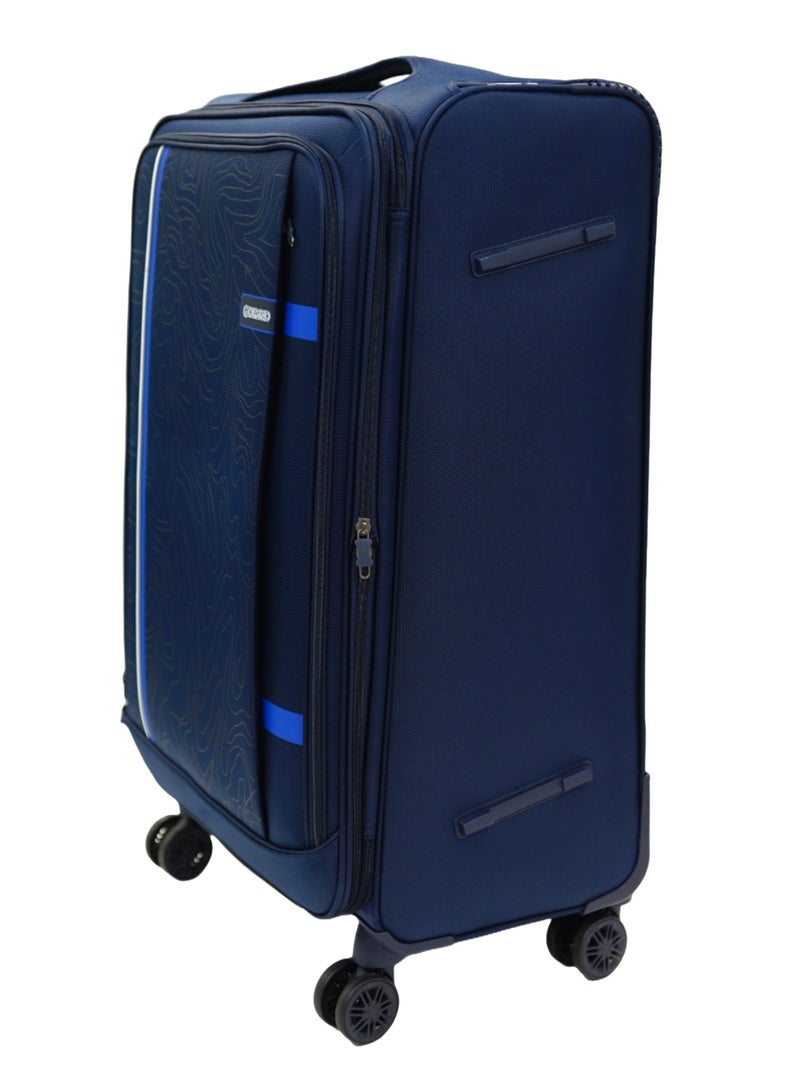 GIORDANO Jodo Series Check-In Large Suitcase Navy Blue, Soft Nylon Lightweight Durable Expandable 4 Wheels Luggage Trolley Bag 28