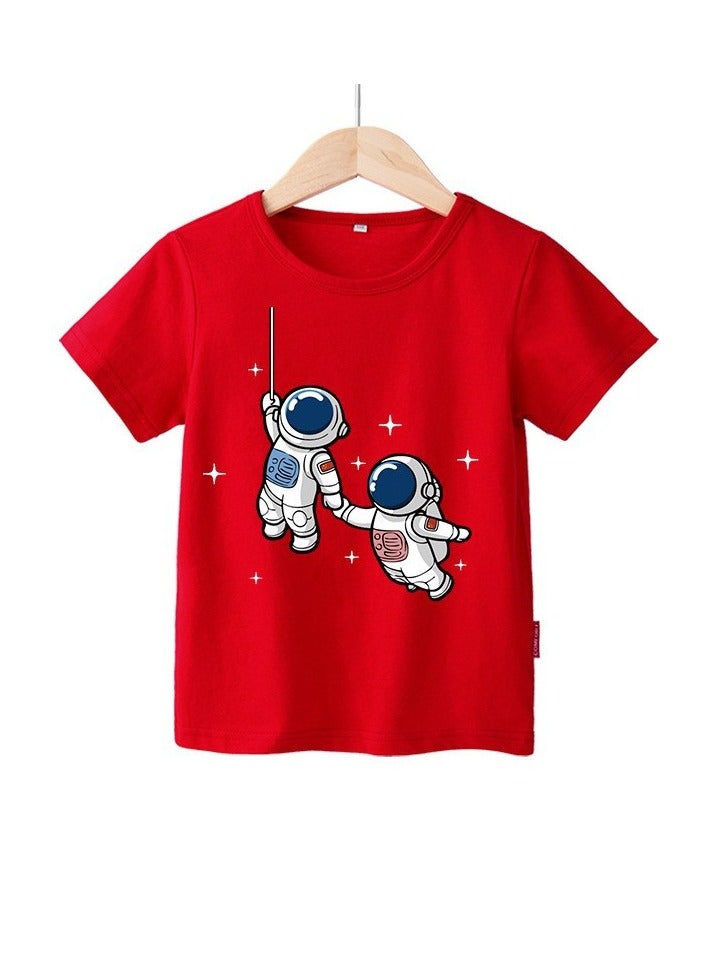 Boy's Astronaut And Planet T-shirt Tee Top,Short Sleeves