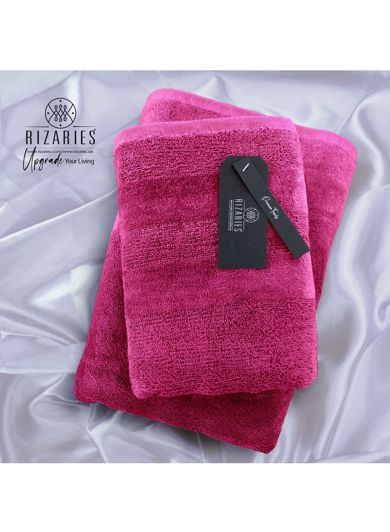 Luxury Bathrobe - 100% Soft Velour Cotton - Dark Pink- 4 Pieces set - Unisex