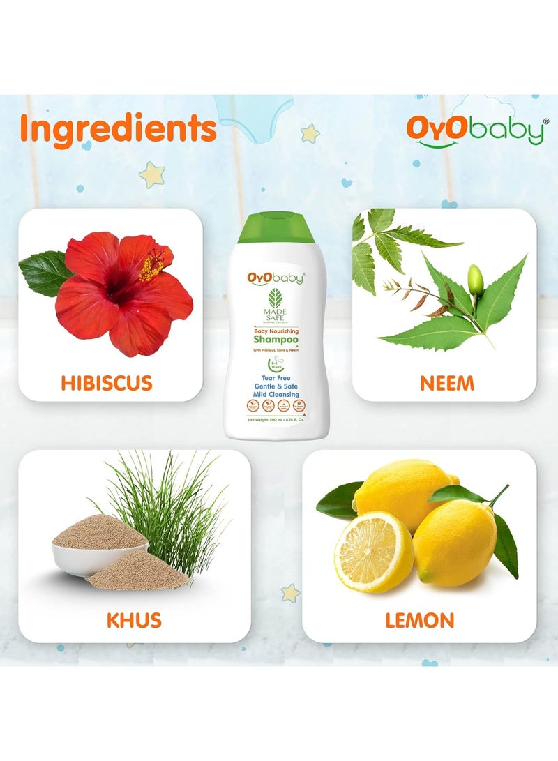 OYO BABY Nourishing Daily Moisturizing Baby Shampoo Tear Free Formula with Hibiscus Khus & Lemon 200ml