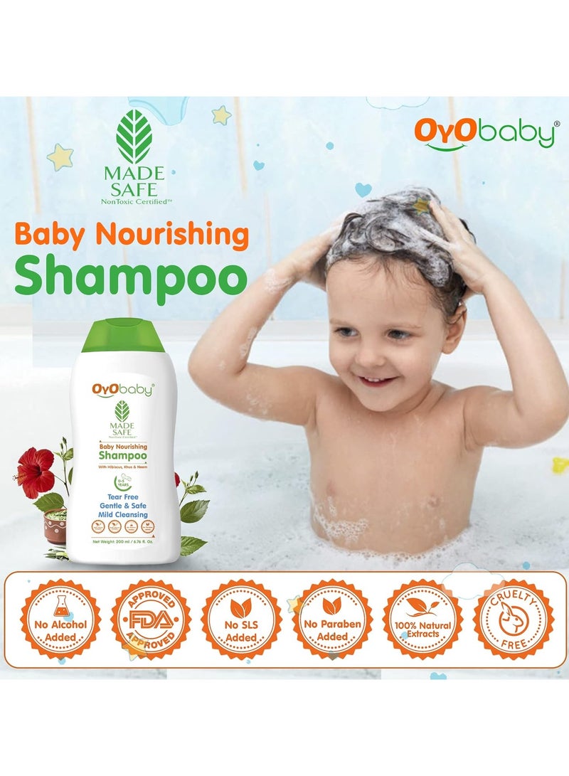 OYO BABY Nourishing Daily Moisturizing Baby Shampoo Tear Free Formula with Hibiscus Khus & Lemon 200ml