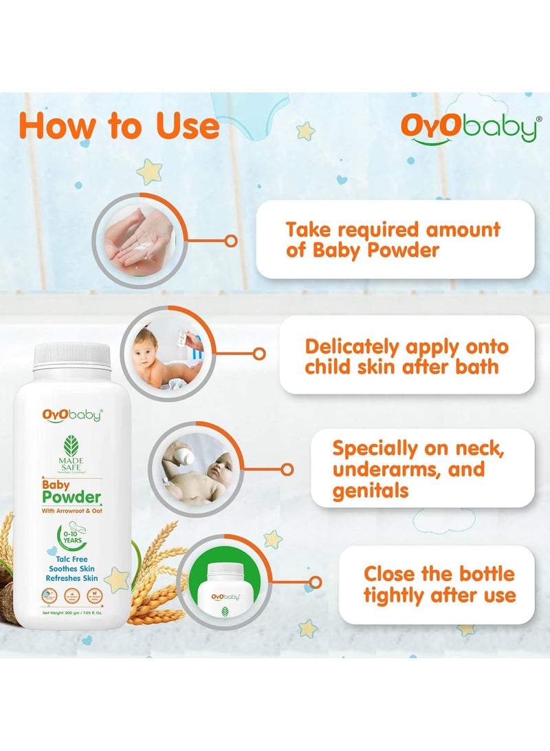 OYO BABY Gentle Baby Talc Free Powder For New Born Baby  Soothes and Refreshes Skin Baby Powder  200 GR