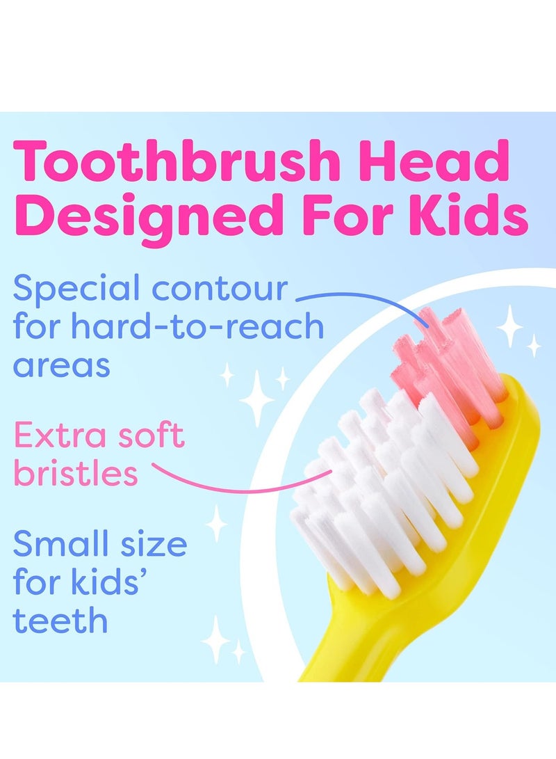 Kids Toothbrush 4 Pack - Soft Bristles with Suction Cup - Toothbrush Kids, Child Sized Brush Heads (3-10 Year Old) Kid Toothbrush with Easy Storage - Toddler, Girl & Boy Set (4-Pack, Multi-Color)