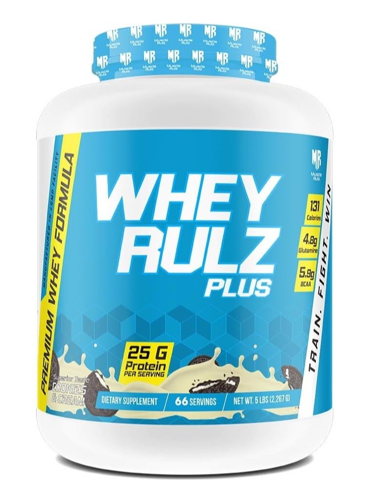 Muscle Rulz Whey Rulz Plus 5 lbs Cookies and Cream Flavor 66 serving