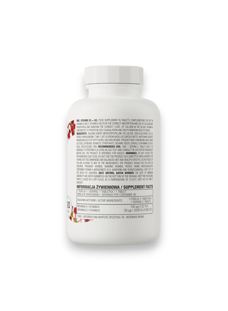 Vitamin D3+K2, 90 Tablets