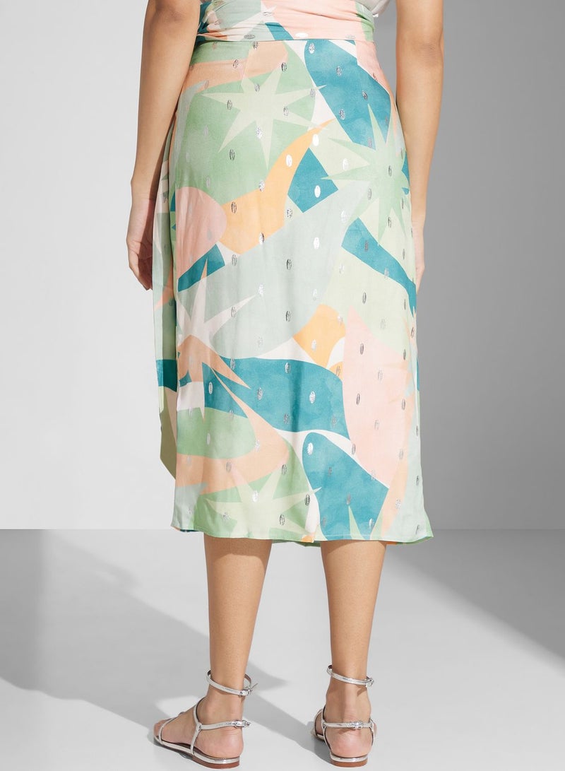 Printed Side Slit High Waist Skirt