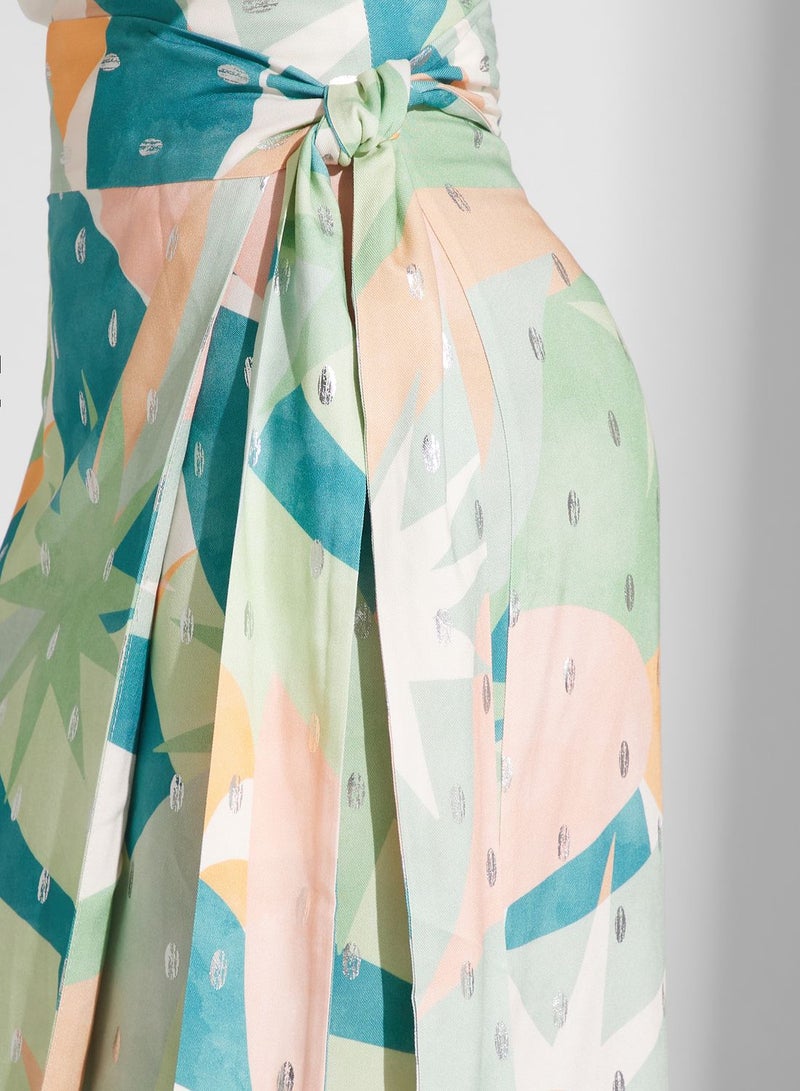 Printed Side Slit High Waist Skirt