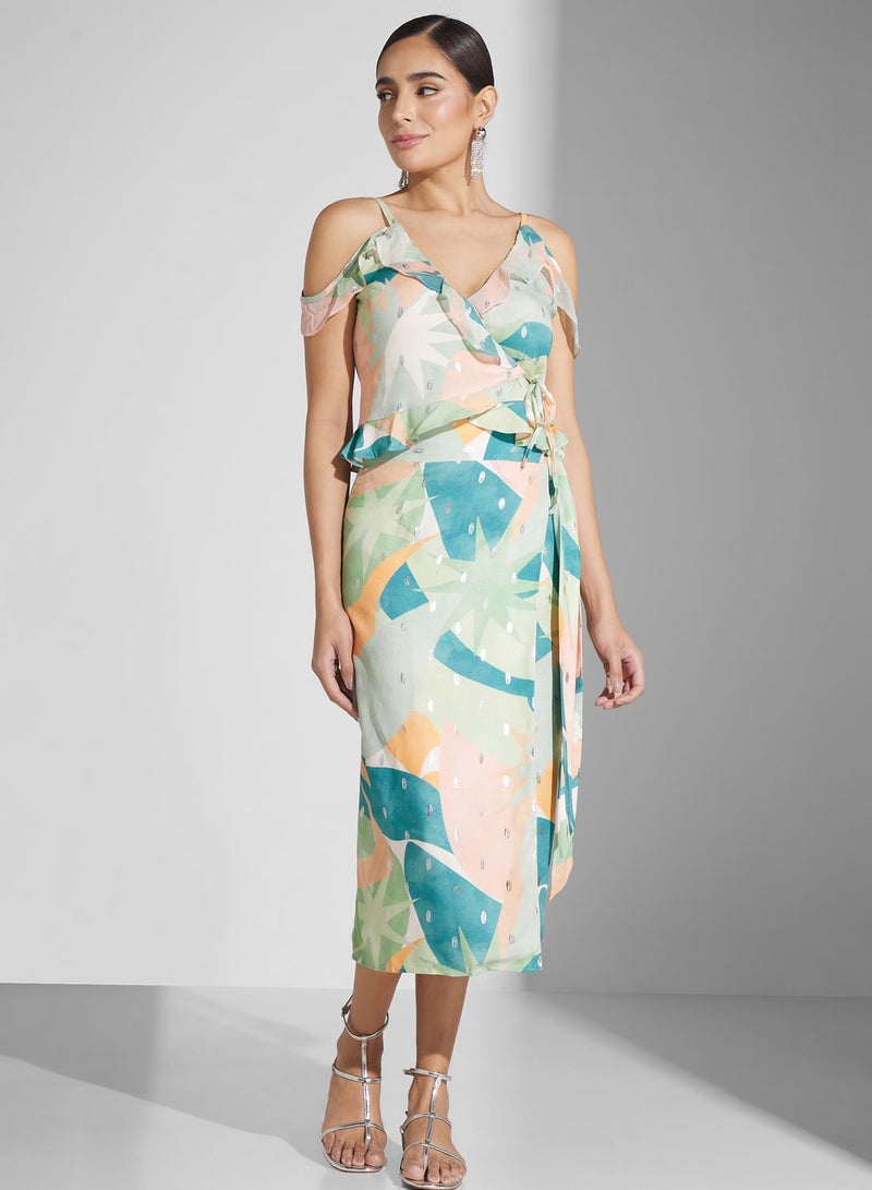 Printed Side Slit High Waist Skirt