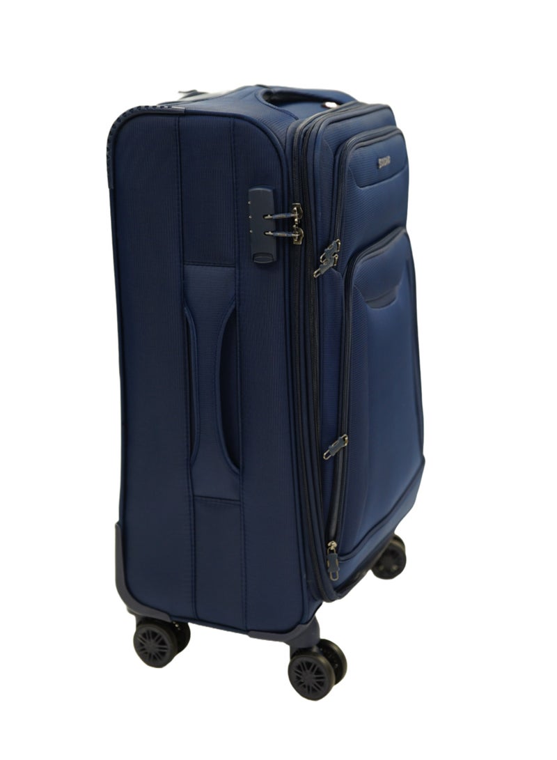 GIORDANO Casablanca Series Check-In Medium Suitcase Navy Blue, Soft Nylon Lightweight Durable Expandable 4 Wheels Luggage Trolley Bag 24