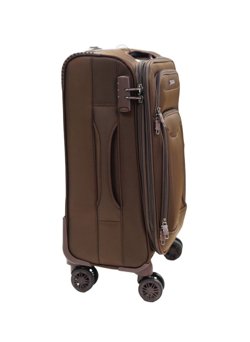 GIORDANO Casablanca Series Carry-on Small Cabin Suitcase Brown, Soft Nylon Lightweight Durable Expandable 4 Wheels Luggage Trolley Bag 20