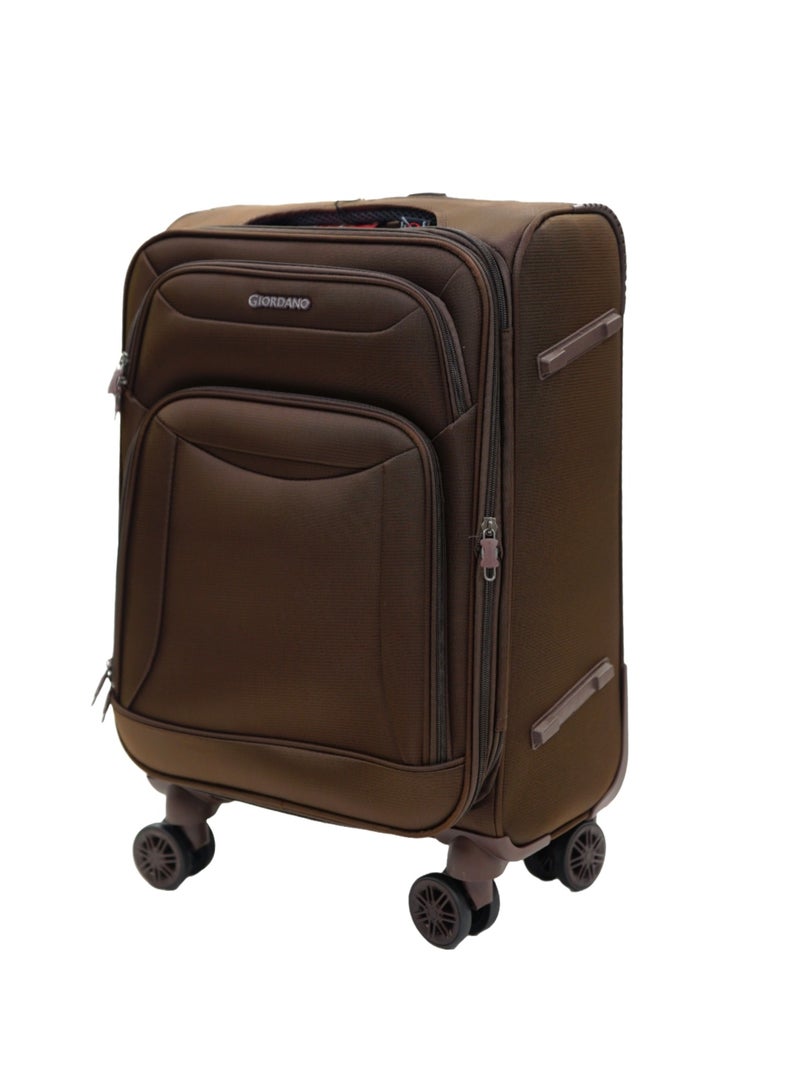 GIORDANO Casablanca Series Carry-on Small Cabin Suitcase Brown, Soft Nylon Lightweight Durable Expandable 4 Wheels Luggage Trolley Bag 20