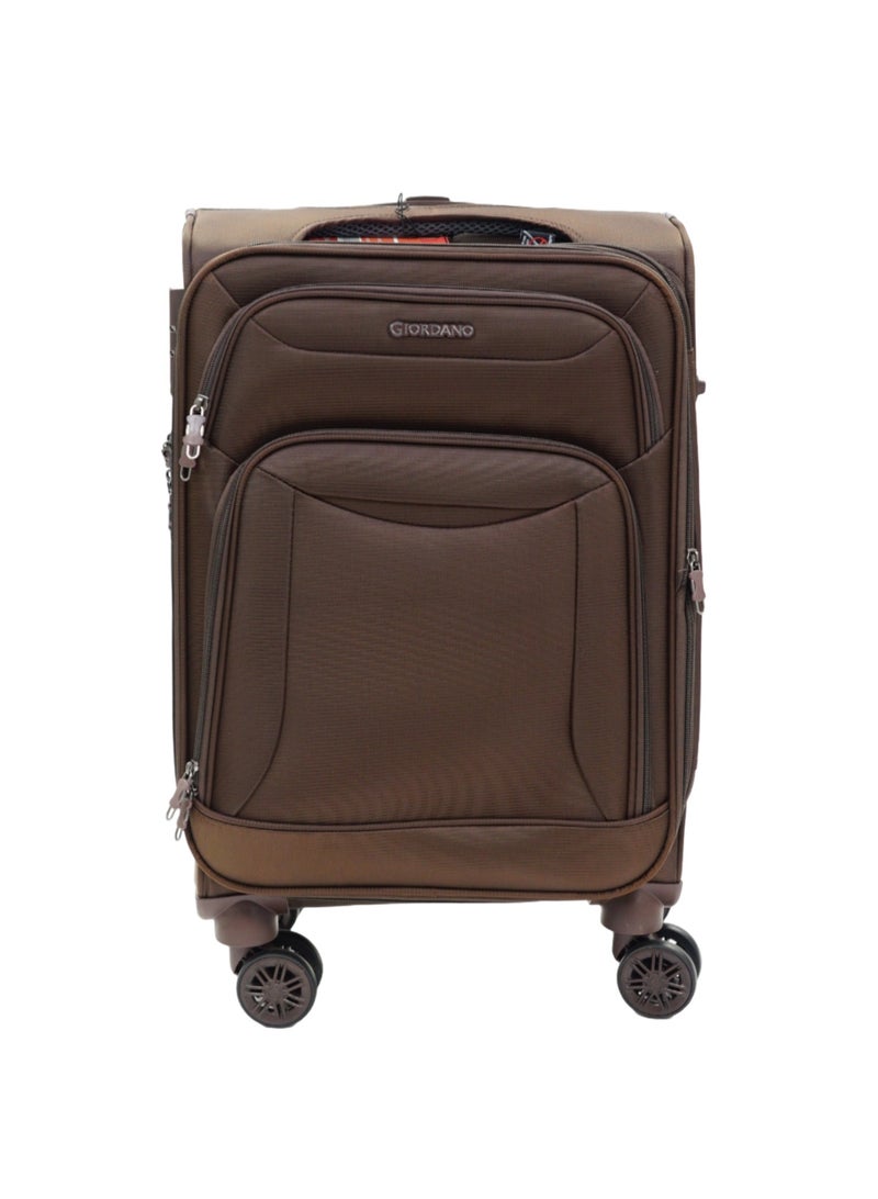 GIORDANO Casablanca Series Carry-on Small Cabin Suitcase Brown, Soft Nylon Lightweight Durable Expandable 4 Wheels Luggage Trolley Bag 20