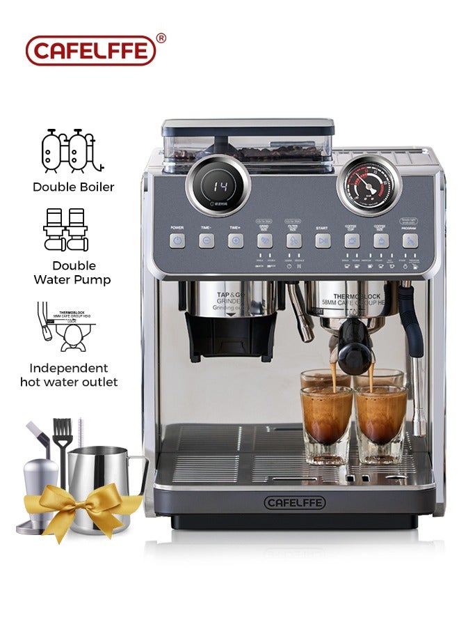 Barista Espresso Machine With Double Boilers And Double Pumps Household And Commercial Dual Use Espresso Coffee Maker With Grinder All-In-One 2.5L