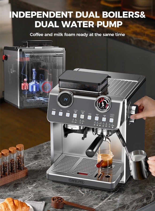 Barista Espresso Machine With Double Boilers And Double Pumps Household And Commercial Dual Use Espresso Coffee Maker With Grinder All-In-One 2.5L