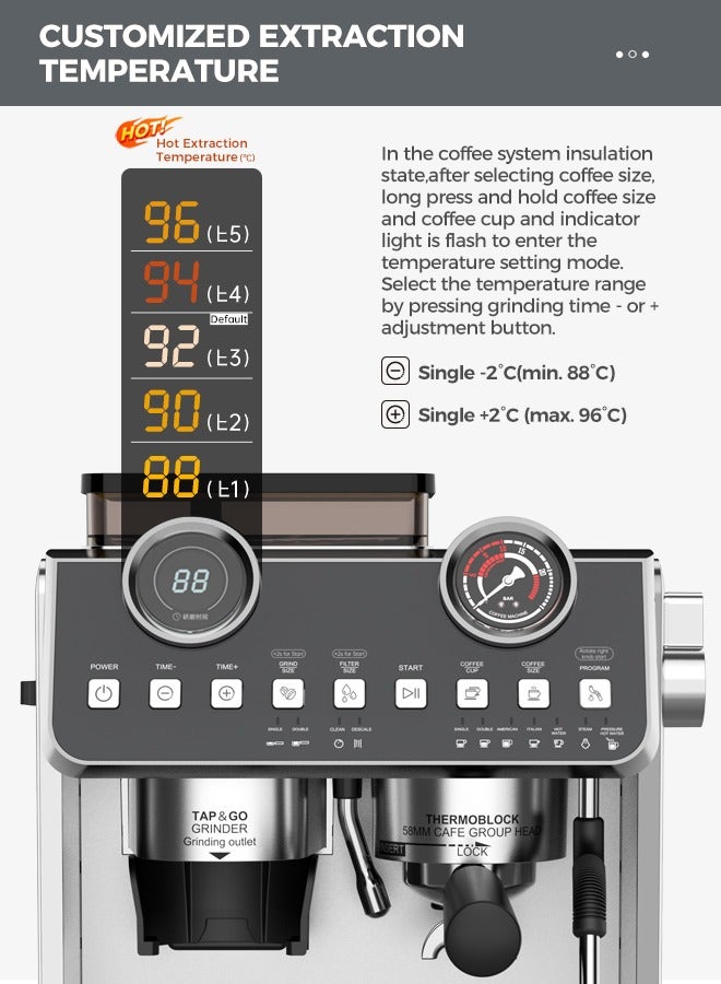 Barista Espresso Machine With Double Boilers And Double Pumps Household And Commercial Dual Use Espresso Coffee Maker With Grinder All-In-One 2.5L