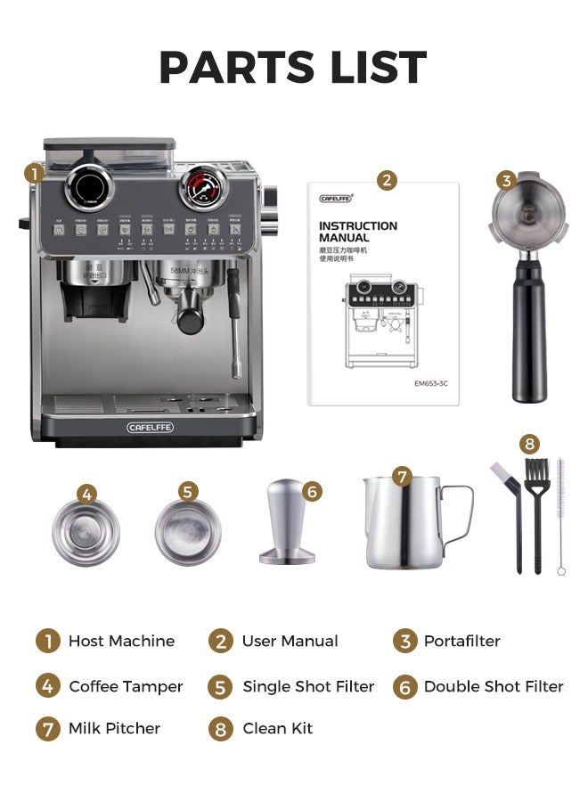 Barista Espresso Machine With Double Boilers And Double Pumps Household And Commercial Dual Use Espresso Coffee Maker With Grinder All-In-One 2.5L