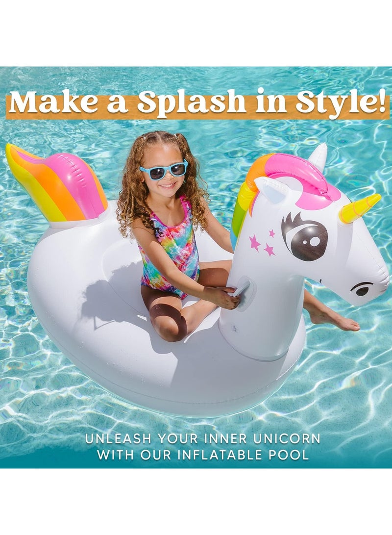 Inflatable Unicorn Pool Float Ride On Pool Floatie Blow Up Summer Party Toys Fun Swimming Beach Pool Party Lounge Raft for Kids , Color Design Random