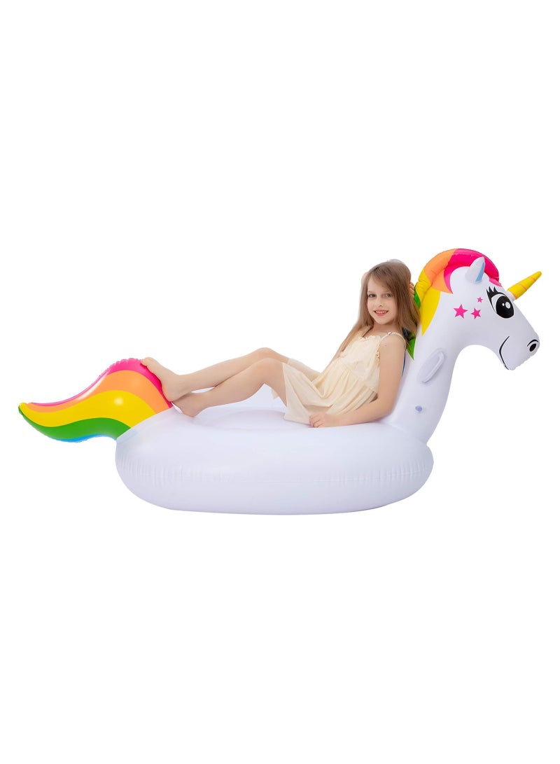 Inflatable Unicorn Pool Float Ride On Pool Floatie Blow Up Summer Party Toys Fun Swimming Beach Pool Party Lounge Raft for Kids , Color Design Random
