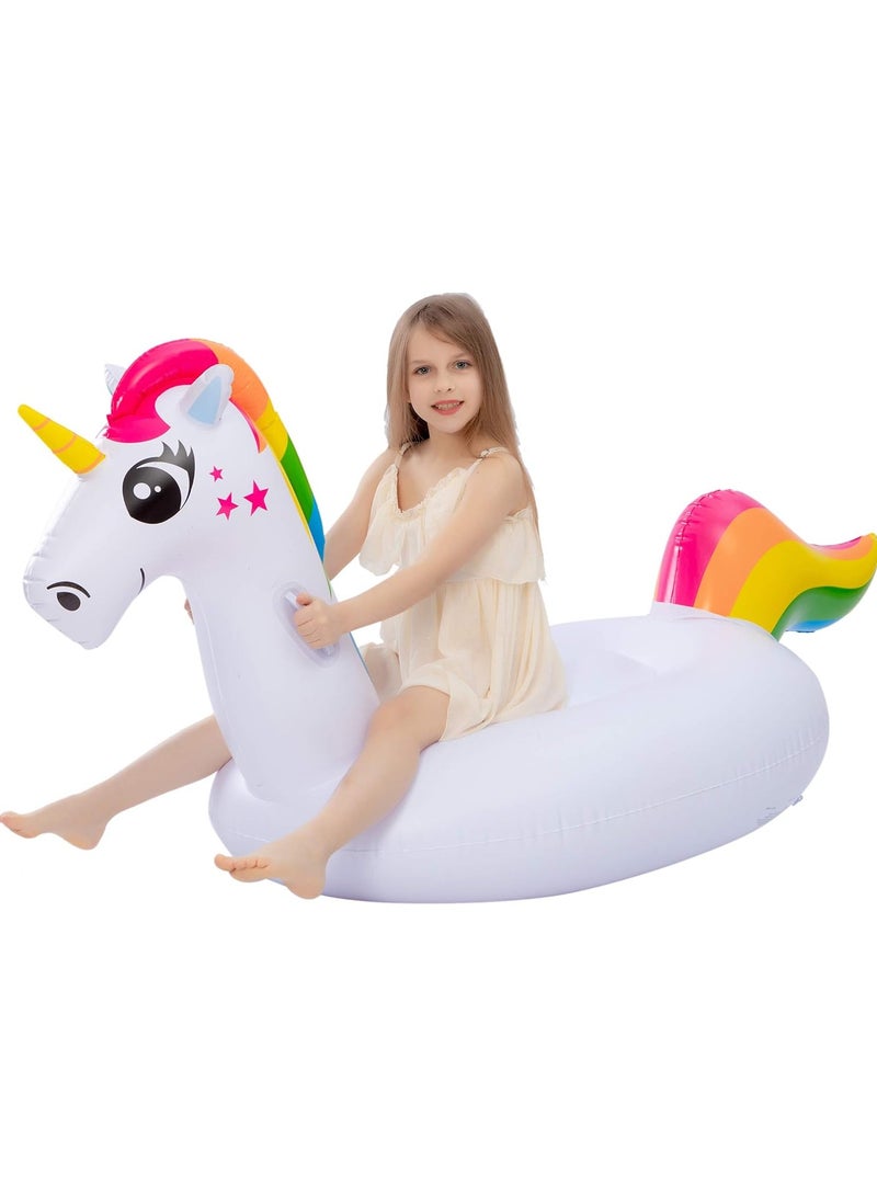 Inflatable Unicorn Pool Float Ride On Pool Floatie Blow Up Summer Party Toys Fun Swimming Beach Pool Party Lounge Raft for Kids , Color Design Random