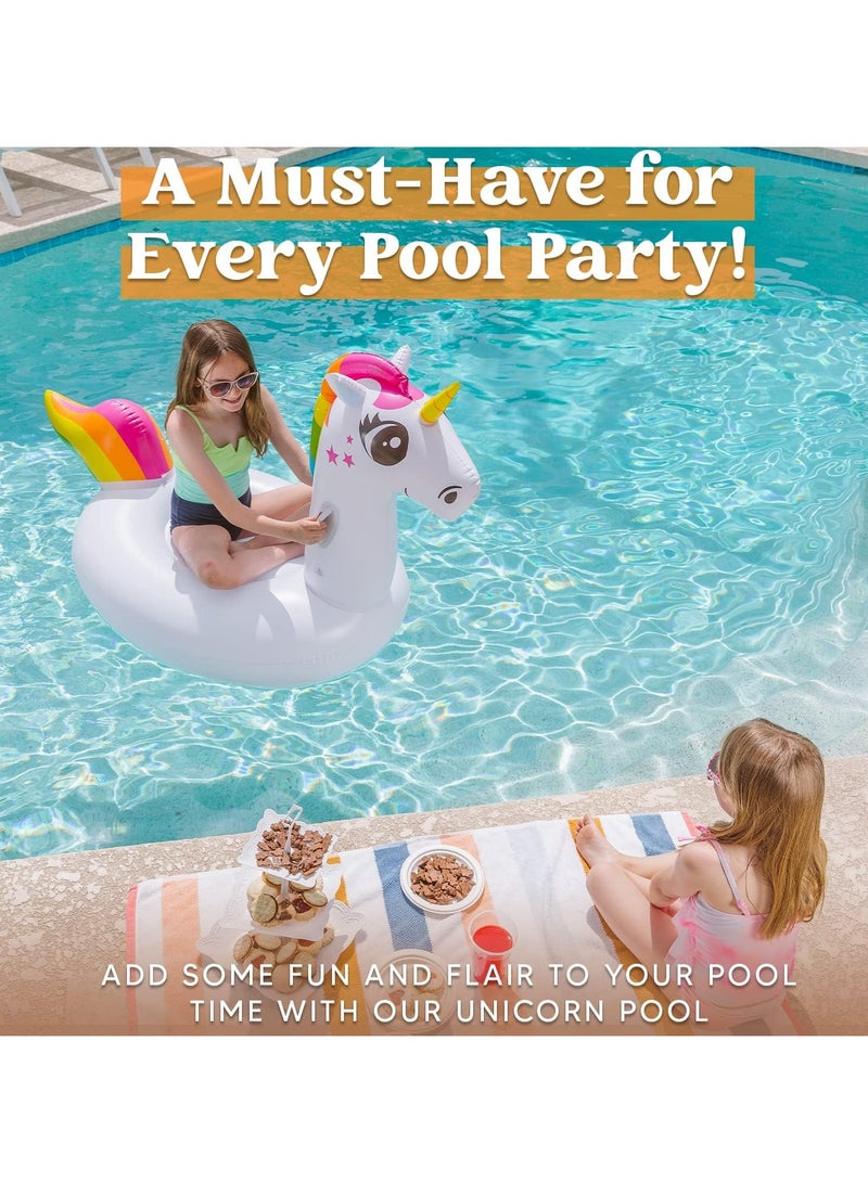 Inflatable Unicorn Pool Float Ride On Pool Floatie Blow Up Summer Party Toys Fun Swimming Beach Pool Party Lounge Raft for Kids , Color Design Random