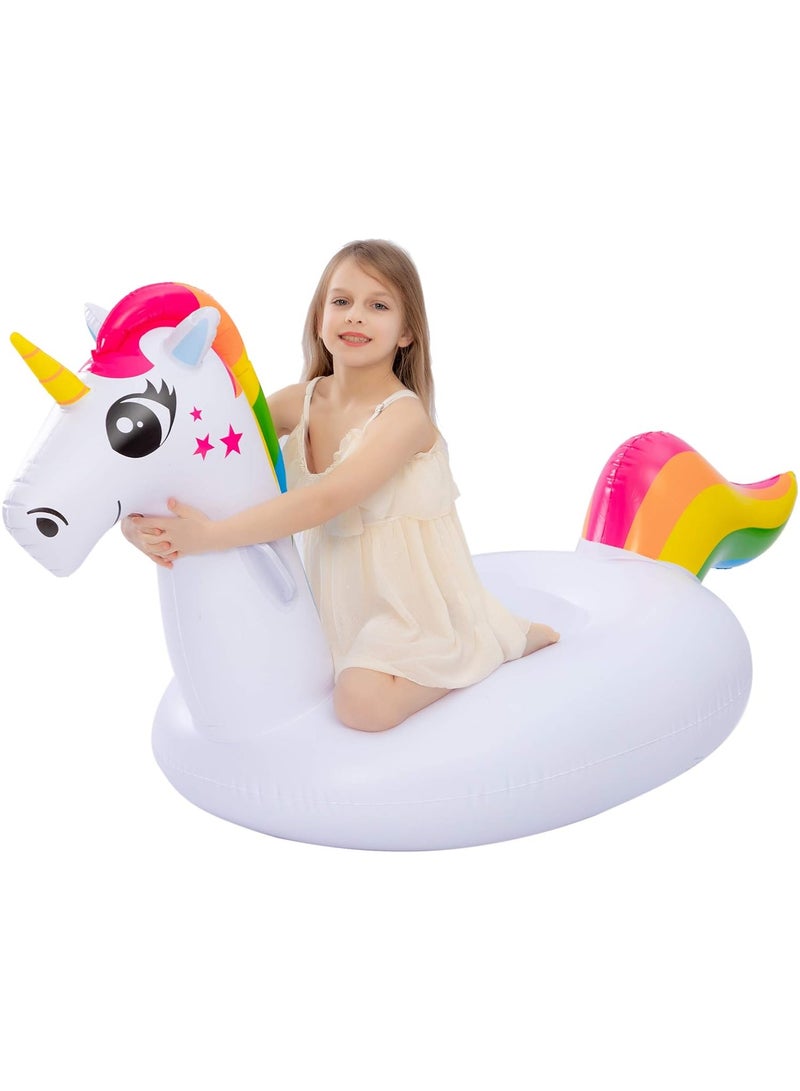Inflatable Unicorn Pool Float Ride On Pool Floatie Blow Up Summer Party Toys Fun Swimming Beach Pool Party Lounge Raft for Kids , Color Design Random