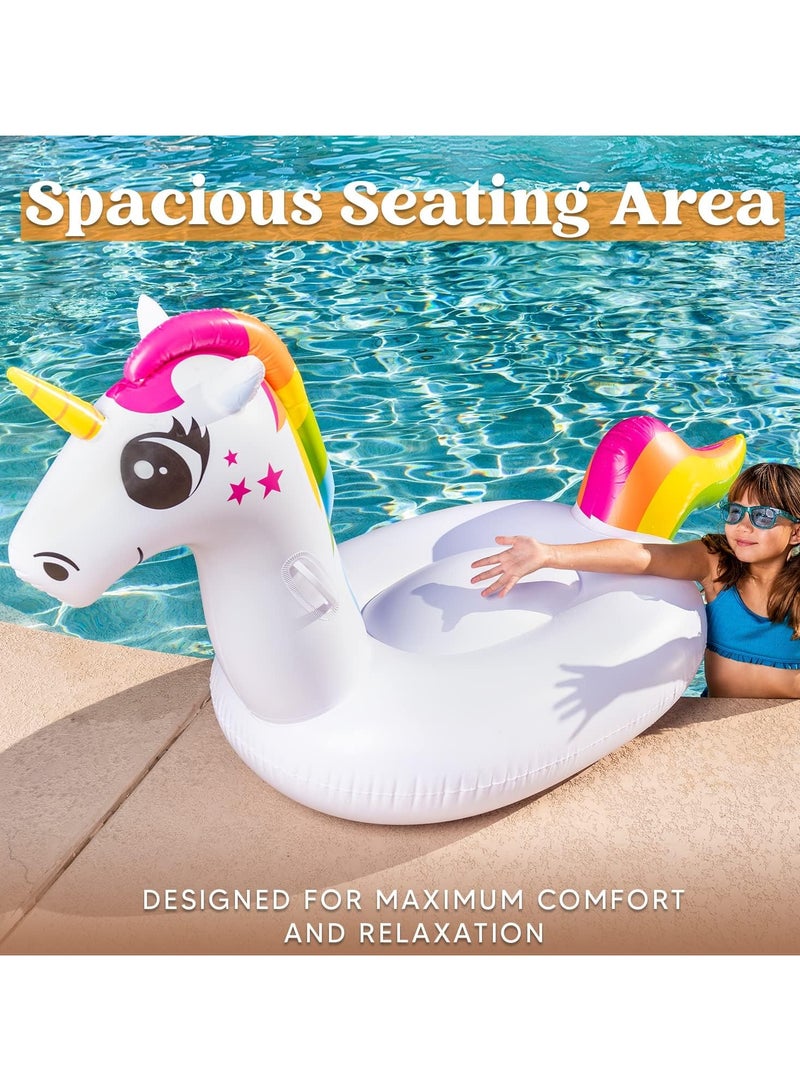 Inflatable Unicorn Pool Float Ride On Pool Floatie Blow Up Summer Party Toys Fun Swimming Beach Pool Party Lounge Raft for Kids , Color Design Random