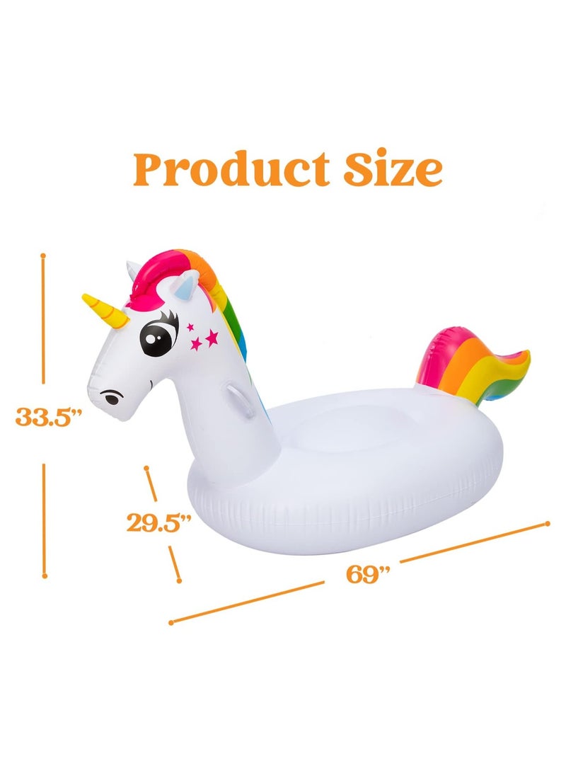 Inflatable Unicorn Pool Float Ride On Pool Floatie Blow Up Summer Party Toys Fun Swimming Beach Pool Party Lounge Raft for Kids , Color Design Random