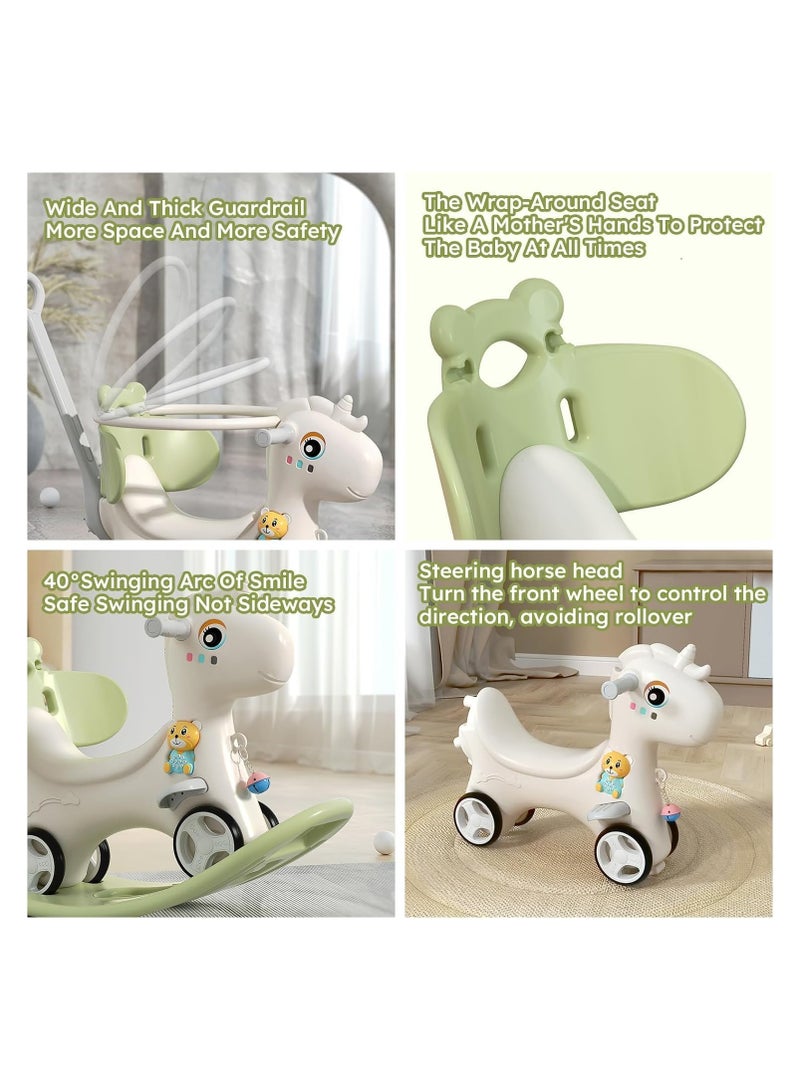 4 in 1 Rocking Horse, Baby Balance Bike Ride On Toys for Toddler 1-3, Rocker Toy for Kid, Toddler Ride Animal Indoor/Outdoor, Boy&Girl Rocking Animal, Infant Ride Toy, Birthday Gift