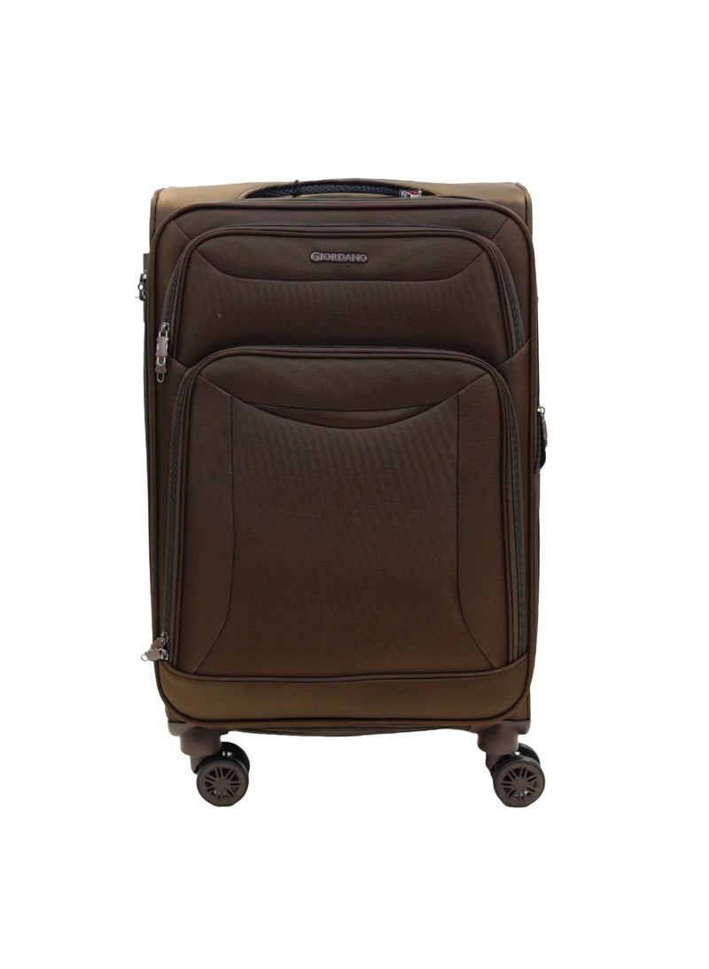 GIORDANO Casablanca Series Check-In Medium Suitcase Brown, Soft Nylon Lightweight Durable Expandable 4 Wheels Luggage Trolley Bag 24