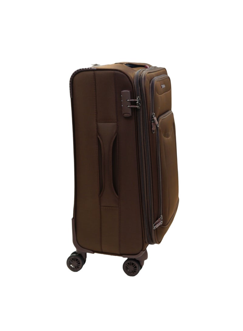 GIORDANO Casablanca Series Check-In Medium Suitcase Brown, Soft Nylon Lightweight Durable Expandable 4 Wheels Luggage Trolley Bag 24