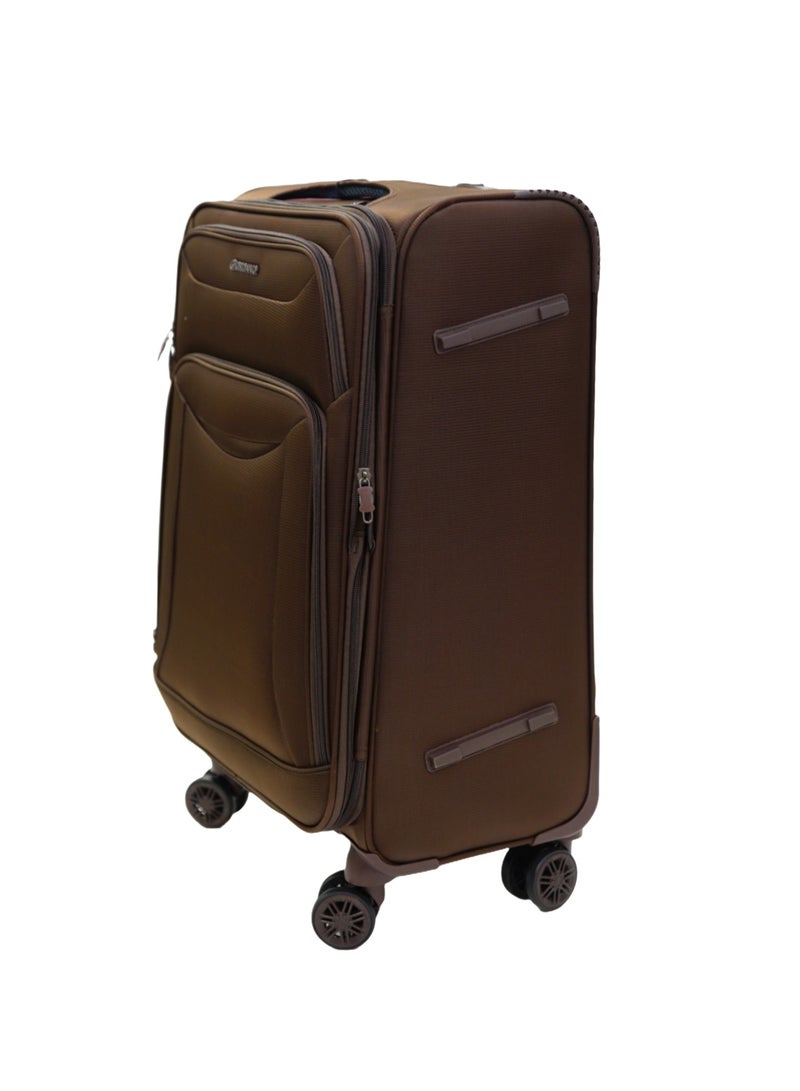 GIORDANO Casablanca Series Check-In Medium Suitcase Brown, Soft Nylon Lightweight Durable Expandable 4 Wheels Luggage Trolley Bag 24