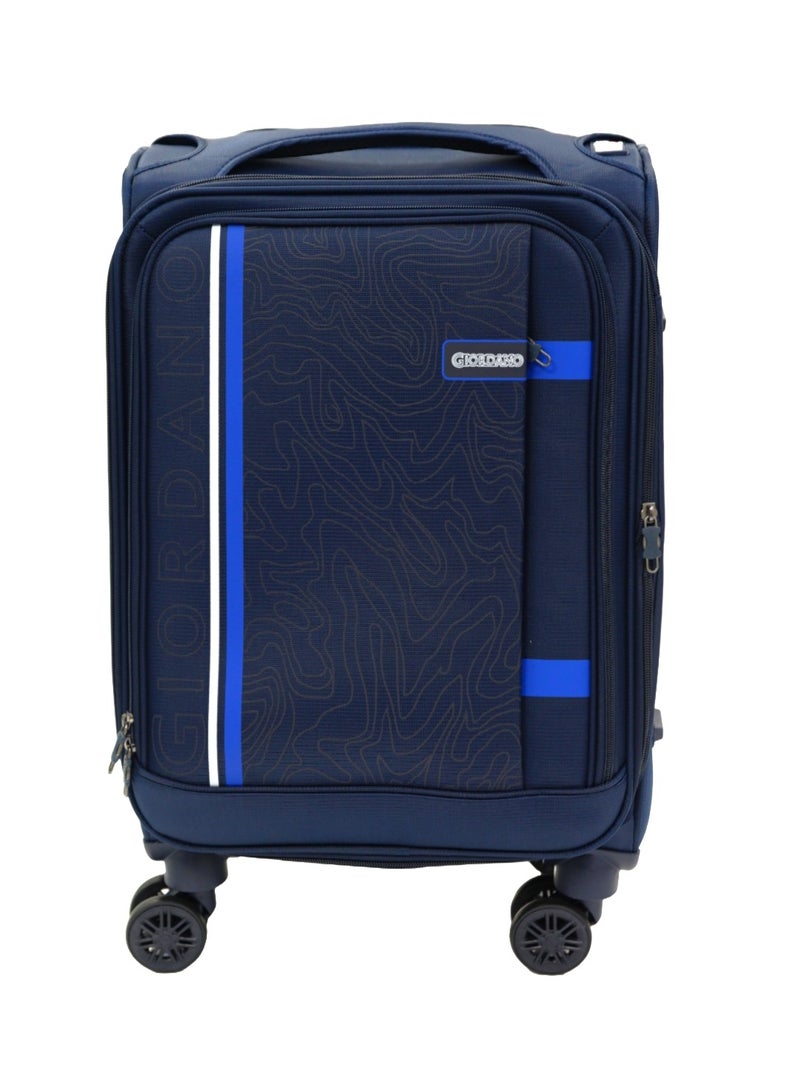 GIORDANO Jodo Series Carry-on Small Cabin Suitcase Navy Blue, Soft Nylon Lightweight Durable Expandable 4 Wheels Luggage Trolley Bag 20