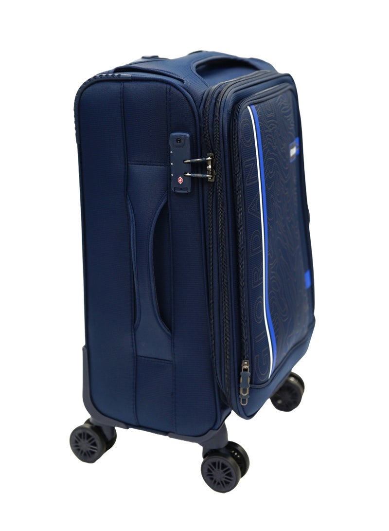 GIORDANO Jodo Series Carry-on Small Cabin Suitcase Navy Blue, Soft Nylon Lightweight Durable Expandable 4 Wheels Luggage Trolley Bag 20