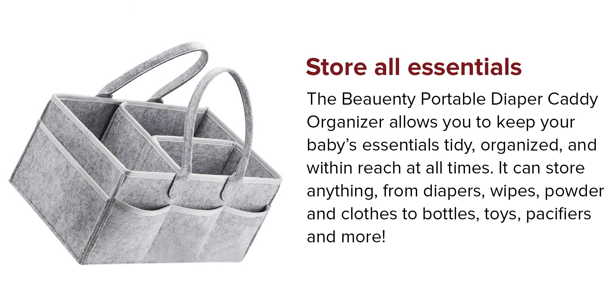 Foldable, Portable Printed Baby Diaper Caddy Storage Organizers - Grey