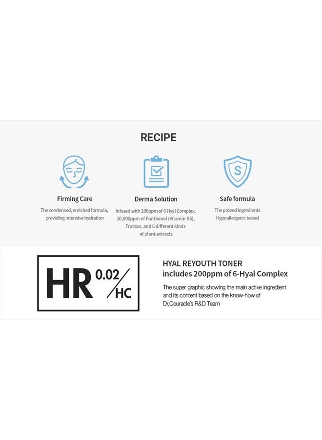 Hyal Reyouth Toner | Fast Absorbing Hydration with Hyaluronic Acid and Panthenol | Revitalizing Radiant Moisturizing Skincare for Dry and Combination Skin | Firming, Lifting, Enriching