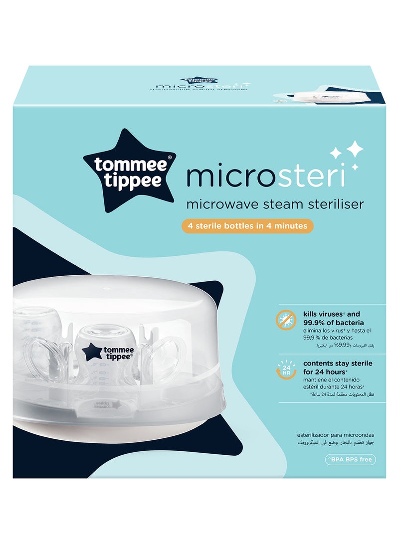 Microwave Steam SteriliserFor Baby Bottles And Accessories, Kills Viruses And 99.9% Of Bacteria, 4-Minute Sterilisation Cycle