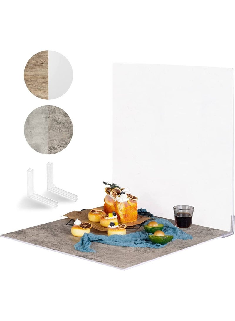 2x2ft Photo Backdrop Boards Kit 2 in 1 Flat Lay Background Board for Food Product Photography Tabletop Props Realistic Surface Cement & Wood Texture -2Pack 4Graph 1