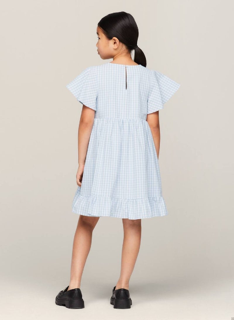 Girls' Gingham Check Dress And Scrunchie Set -  Pure cotton, Blue