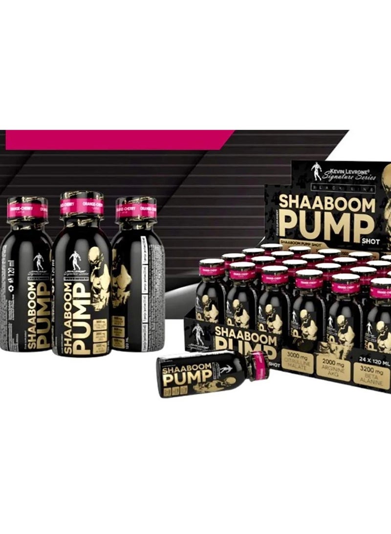 Kevin Levrone Shaaboom Pump Juice Shot Orange Cherry Flavor 120 ml Pack of 24