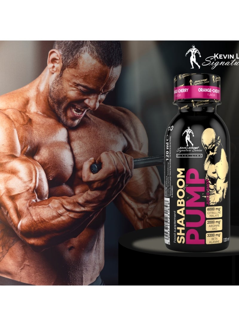 Kevin Levrone Shaaboom Pump Juice Shot Orange Cherry Flavor 120 ml Pack of 24