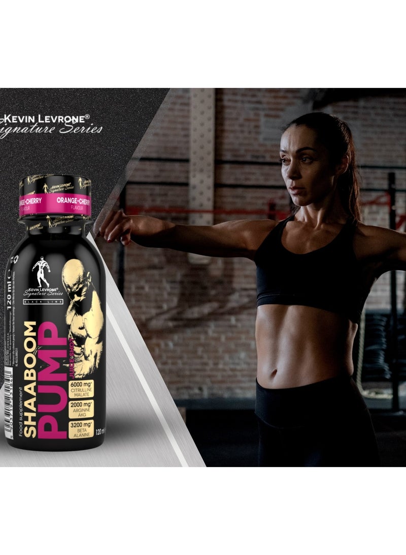 Kevin Levrone Shaaboom Pump Juice Shot Orange Cherry Flavor 120 ml Pack of 24