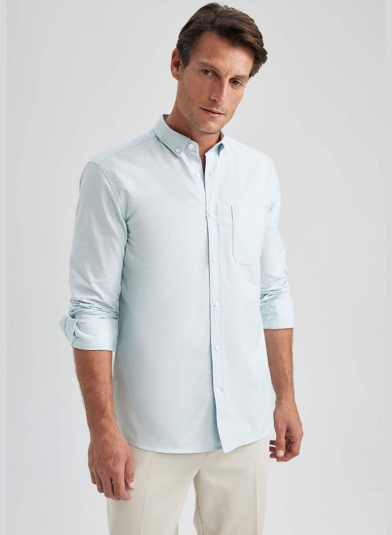 Regular Fit Polo Collar Oxford Long Sleeve Shirt