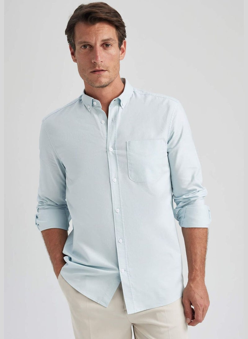 Regular Fit Polo Collar Oxford Long Sleeve Shirt