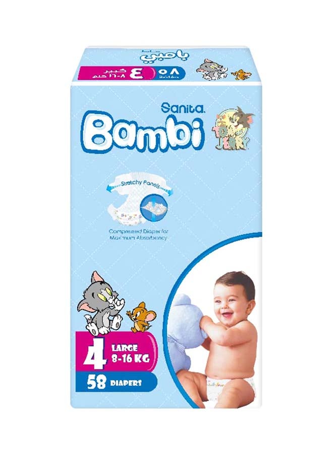 Honeycomb Embossing Baby Diapers, Size 4, Large, 8 - 16 Kg, 58 Count