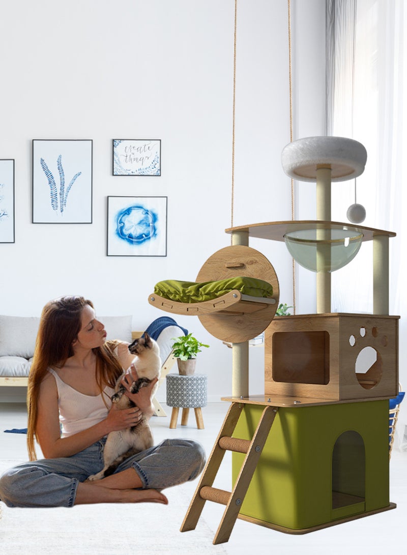 Large Cat Climbing Frame Multi-Level Cat Tower Cat Tree Cat Nest Pet Condo Cat Apartment Cat Jumping Platform Cat Scratching Board Sisal Cat Scratching Post Cat Toys 40x55x150 Cm Green