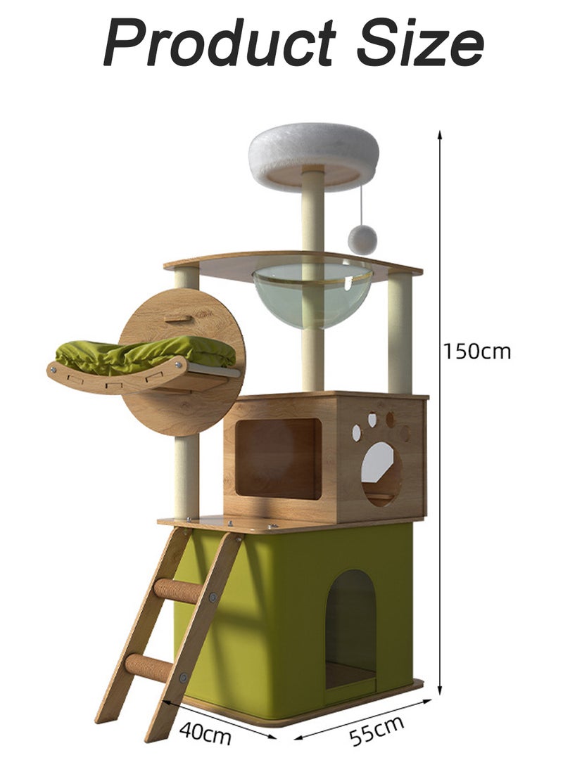 Large Cat Climbing Frame Multi-Level Cat Tower Cat Tree Cat Nest Pet Condo Cat Apartment Cat Jumping Platform Cat Scratching Board Sisal Cat Scratching Post Cat Toys 40x55x150 Cm Green