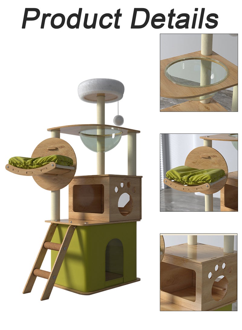 Large Cat Climbing Frame Multi-Level Cat Tower Cat Tree Cat Nest Pet Condo Cat Apartment Cat Jumping Platform Cat Scratching Board Sisal Cat Scratching Post Cat Toys 40x55x150 Cm Green