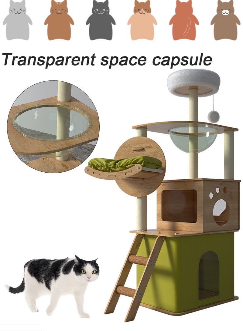 Large Cat Climbing Frame Multi-Level Cat Tower Cat Tree Cat Nest Pet Condo Cat Apartment Cat Jumping Platform Cat Scratching Board Sisal Cat Scratching Post Cat Toys 40x55x150 Cm Green