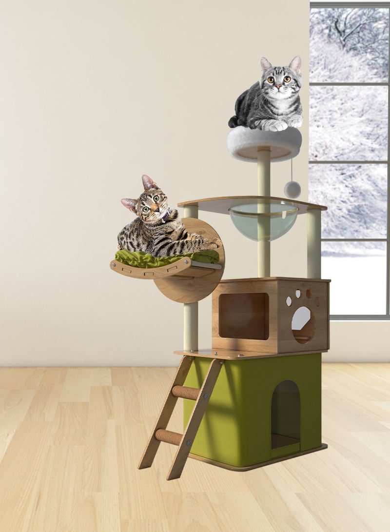 Large Cat Climbing Frame Multi-Level Cat Tower Cat Tree Cat Nest Pet Condo Cat Apartment Cat Jumping Platform Cat Scratching Board Sisal Cat Scratching Post Cat Toys 40x55x150 Cm Green